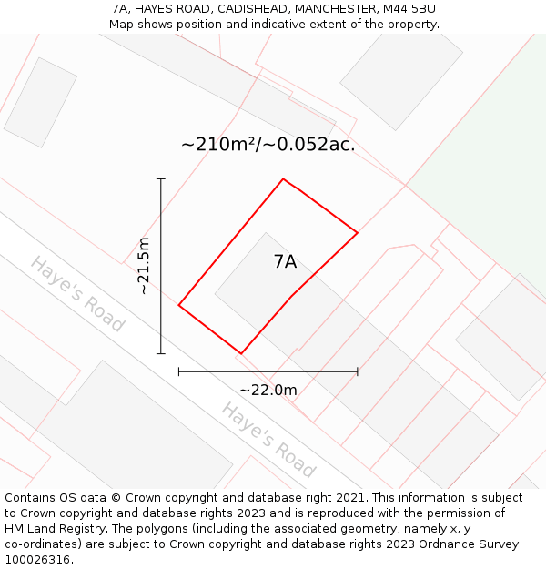 7A, HAYES ROAD, CADISHEAD, MANCHESTER, M44 5BU: Plot and title map