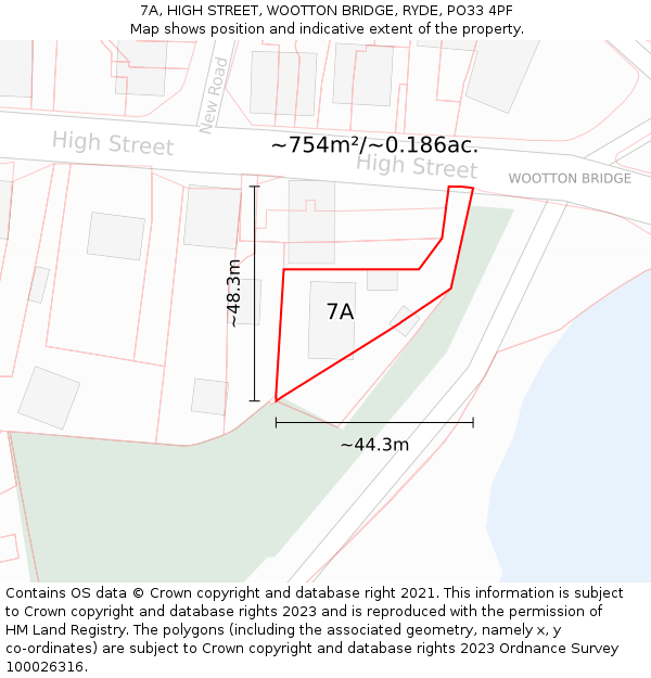 7A, HIGH STREET, WOOTTON BRIDGE, RYDE, PO33 4PF: Plot and title map