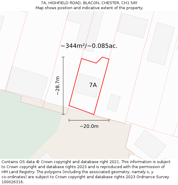 7A, HIGHFIELD ROAD, BLACON, CHESTER, CH1 5AY: Plot and title map