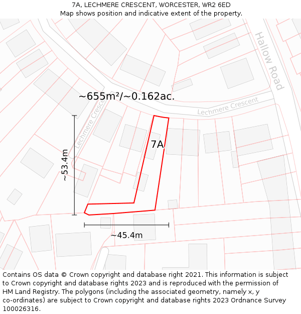 7A, LECHMERE CRESCENT, WORCESTER, WR2 6ED: Plot and title map