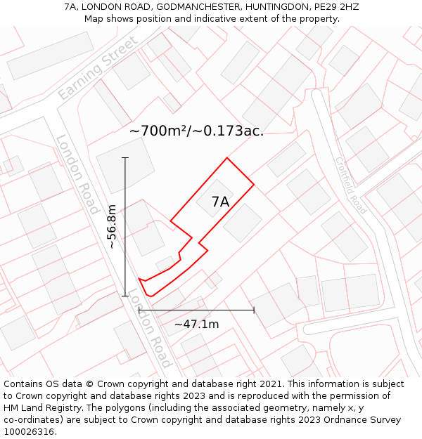 7A, LONDON ROAD, GODMANCHESTER, HUNTINGDON, PE29 2HZ: Plot and title map