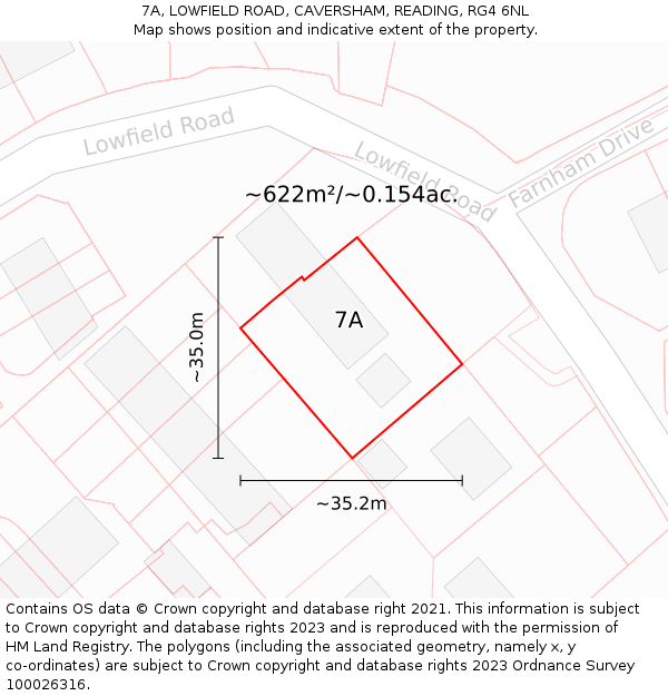 7A, LOWFIELD ROAD, CAVERSHAM, READING, RG4 6NL: Plot and title map