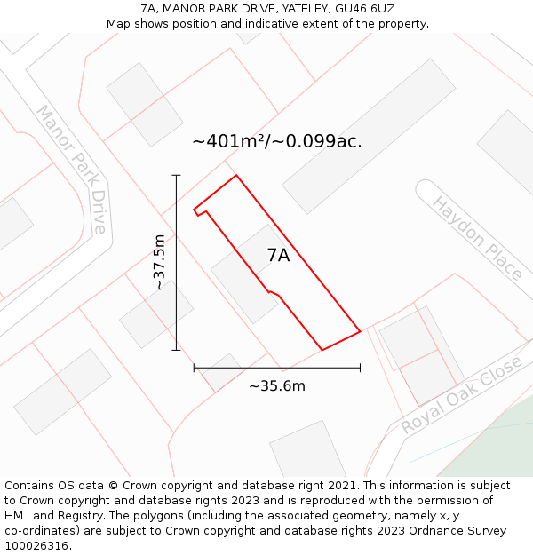 7A, MANOR PARK DRIVE, YATELEY, GU46 6UZ: Plot and title map