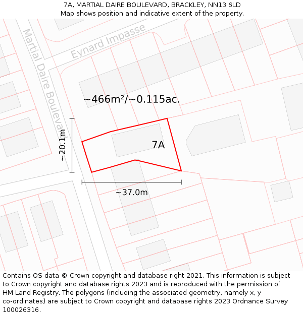 7A, MARTIAL DAIRE BOULEVARD, BRACKLEY, NN13 6LD: Plot and title map