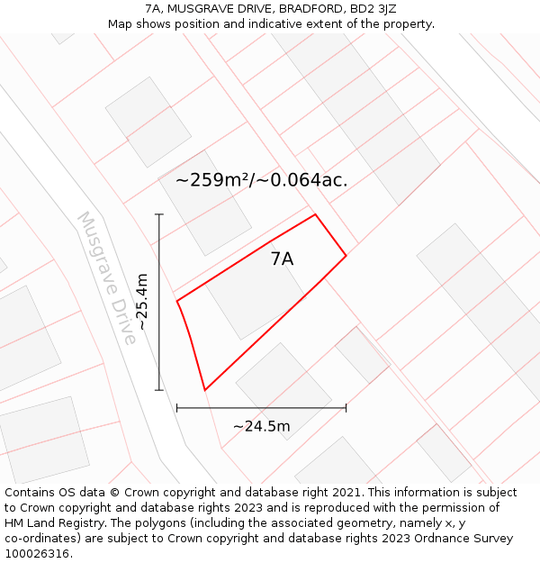 7A, MUSGRAVE DRIVE, BRADFORD, BD2 3JZ: Plot and title map