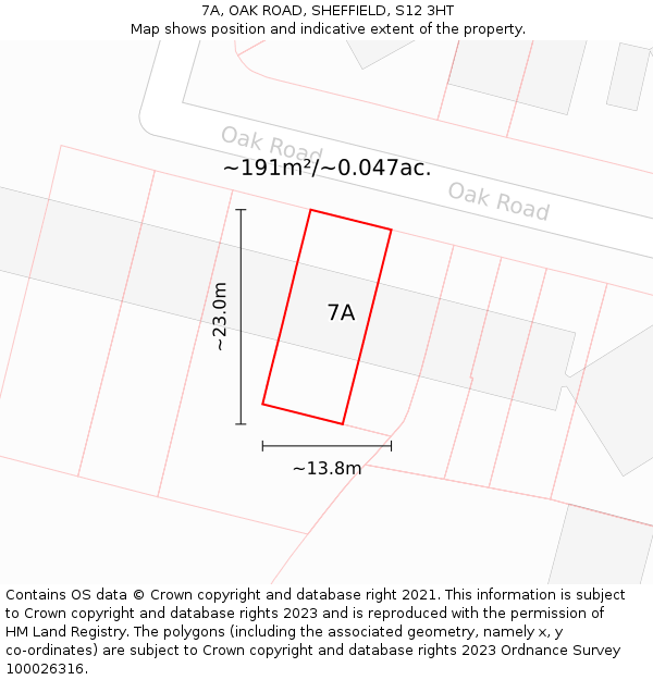 7A, OAK ROAD, SHEFFIELD, S12 3HT: Plot and title map