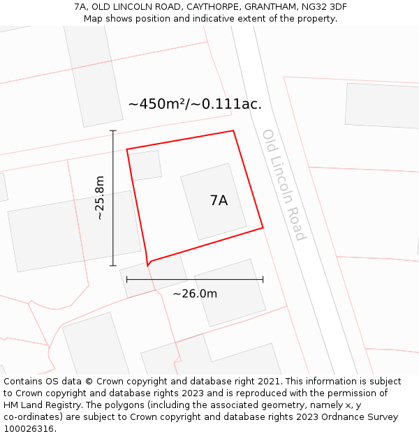 7A, OLD LINCOLN ROAD, CAYTHORPE, GRANTHAM, NG32 3DF: Plot and title map