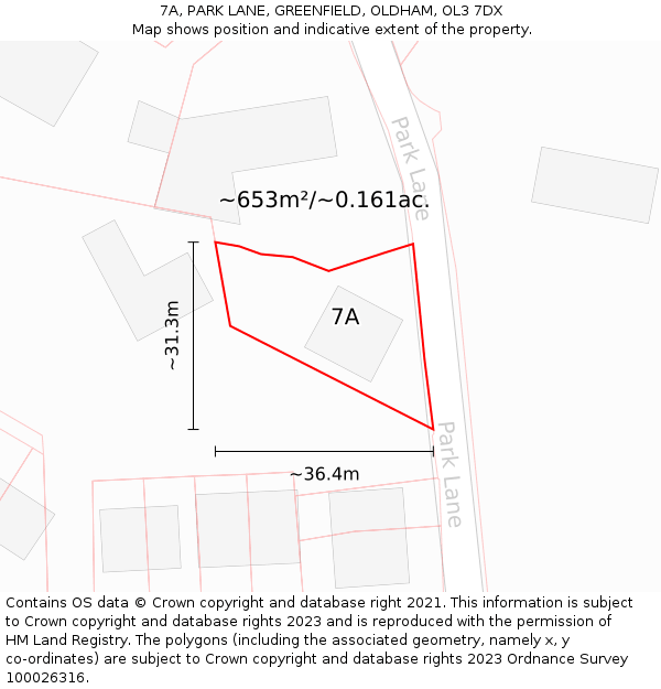 7A, PARK LANE, GREENFIELD, OLDHAM, OL3 7DX: Plot and title map