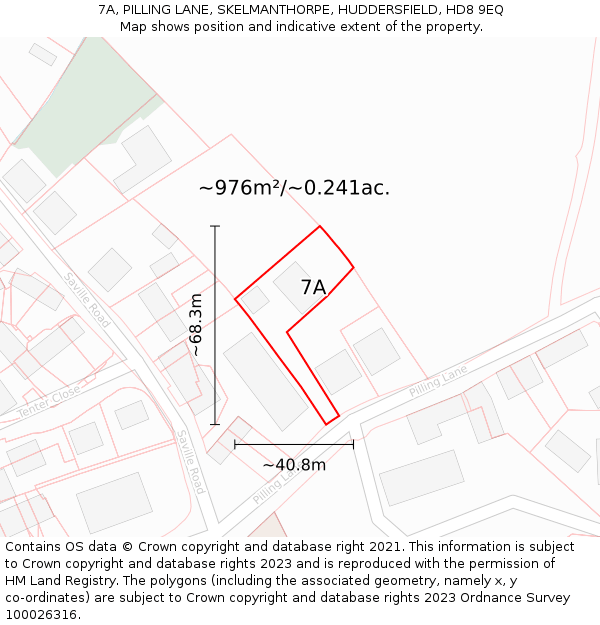 7A, PILLING LANE, SKELMANTHORPE, HUDDERSFIELD, HD8 9EQ: Plot and title map