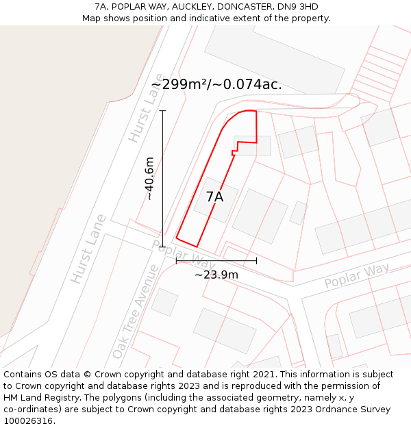 7A, POPLAR WAY, AUCKLEY, DONCASTER, DN9 3HD: Plot and title map