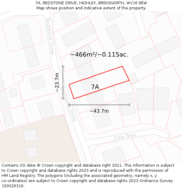 7A, REDSTONE DRIVE, HIGHLEY, BRIDGNORTH, WV16 6EW: Plot and title map