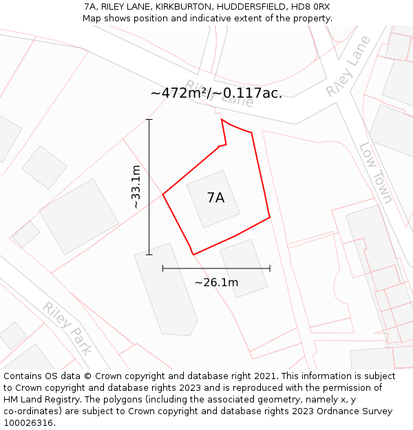 7A, RILEY LANE, KIRKBURTON, HUDDERSFIELD, HD8 0RX: Plot and title map