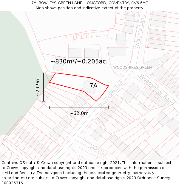 7A, ROWLEYS GREEN LANE, LONGFORD, COVENTRY, CV6 6AG: Plot and title map