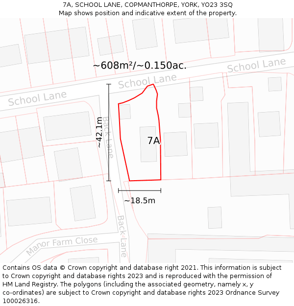 7A, SCHOOL LANE, COPMANTHORPE, YORK, YO23 3SQ: Plot and title map