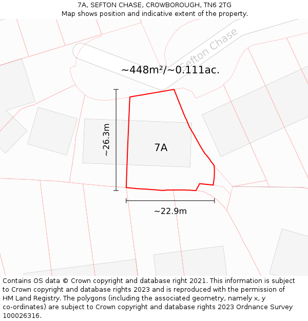 7A, SEFTON CHASE, CROWBOROUGH, TN6 2TG: Plot and title map