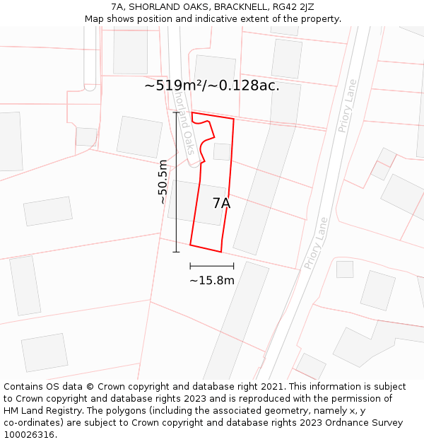 7A, SHORLAND OAKS, BRACKNELL, RG42 2JZ: Plot and title map