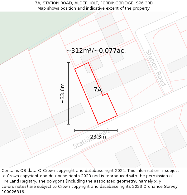 7A, STATION ROAD, ALDERHOLT, FORDINGBRIDGE, SP6 3RB: Plot and title map