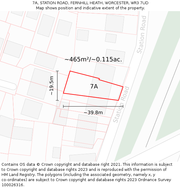 7A, STATION ROAD, FERNHILL HEATH, WORCESTER, WR3 7UD: Plot and title map