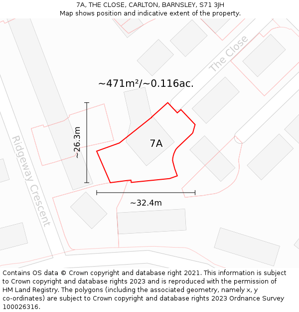 7A, THE CLOSE, CARLTON, BARNSLEY, S71 3JH: Plot and title map