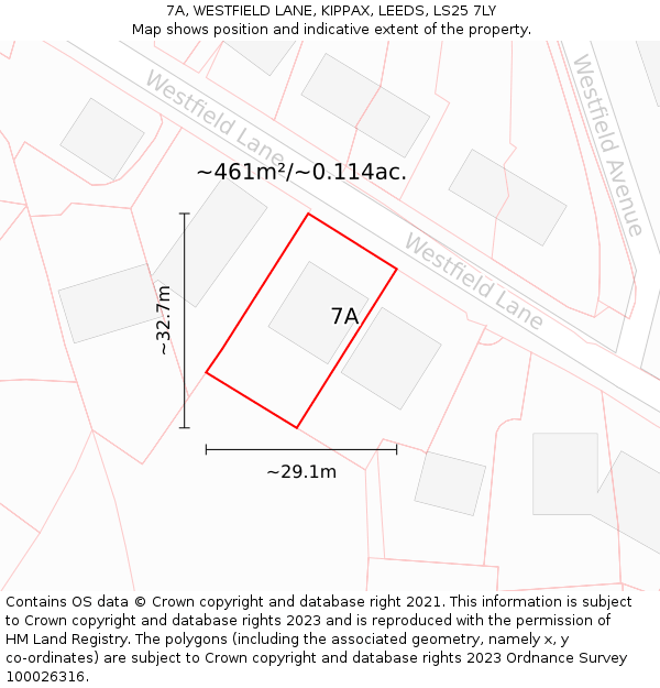 7A, WESTFIELD LANE, KIPPAX, LEEDS, LS25 7LY: Plot and title map