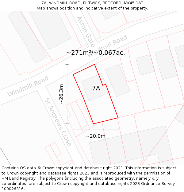 7A, WINDMILL ROAD, FLITWICK, BEDFORD, MK45 1AT: Plot and title map