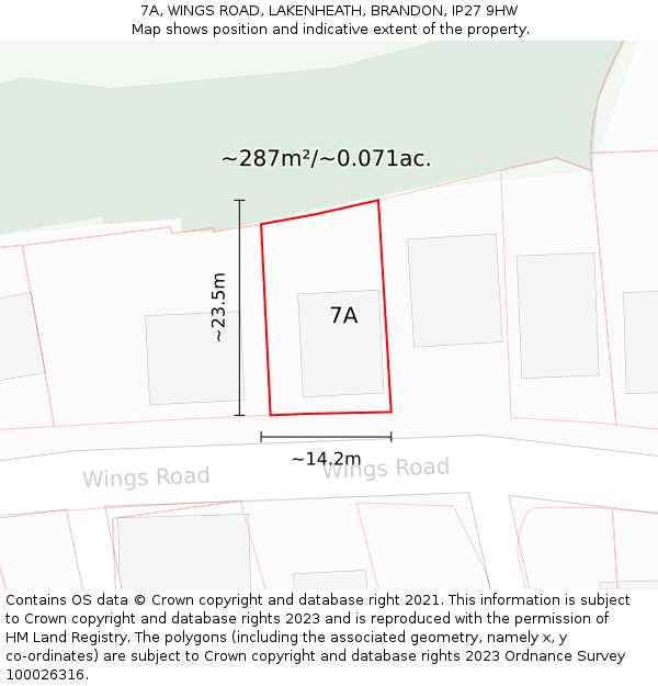 7A, WINGS ROAD, LAKENHEATH, BRANDON, IP27 9HW: Plot and title map