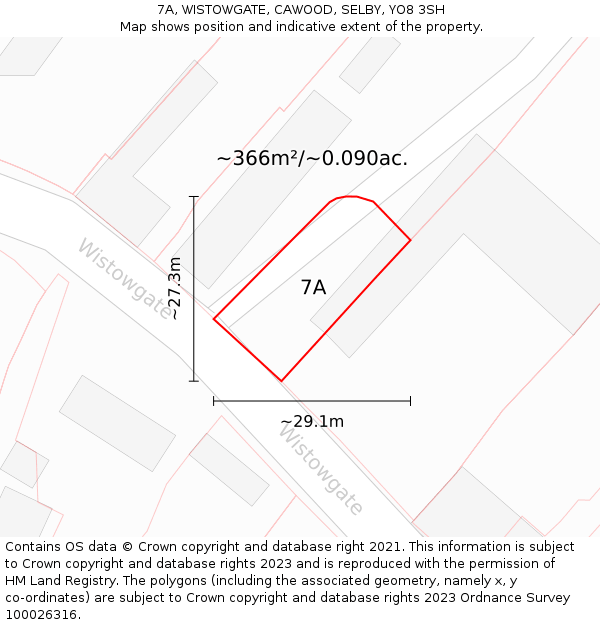 7A, WISTOWGATE, CAWOOD, SELBY, YO8 3SH: Plot and title map