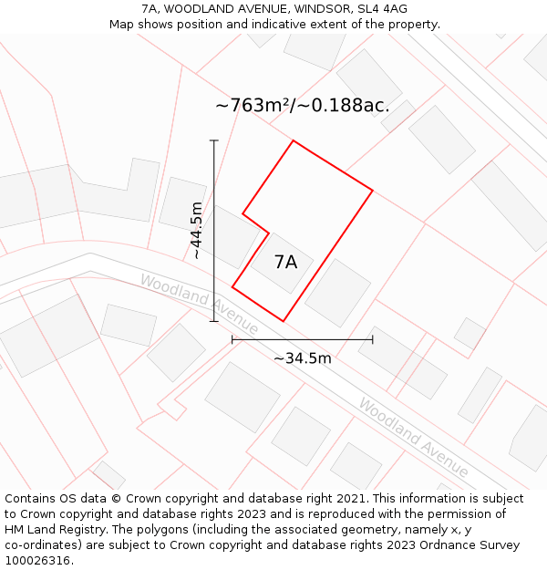7A, WOODLAND AVENUE, WINDSOR, SL4 4AG: Plot and title map