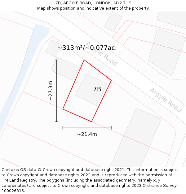 7B, ARGYLE ROAD, LONDON, N12 7HS: Plot and title map