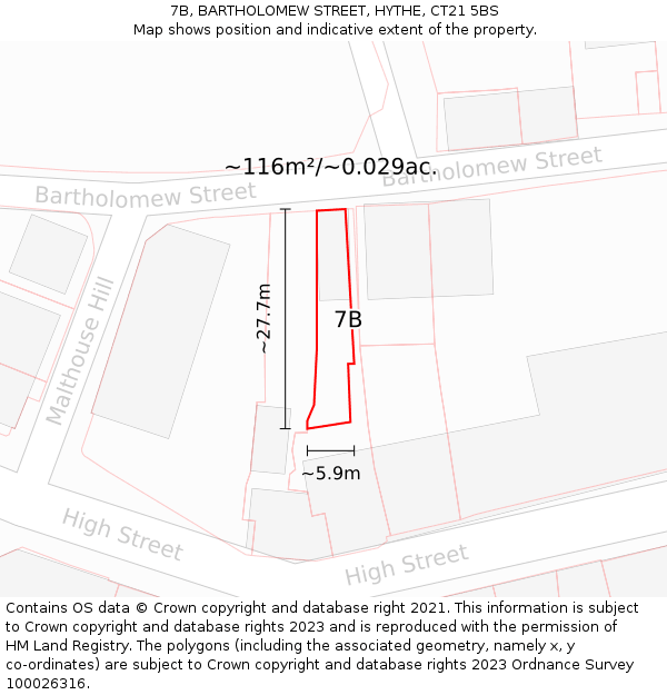 7B, BARTHOLOMEW STREET, HYTHE, CT21 5BS: Plot and title map