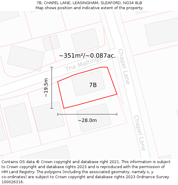 7B, CHAPEL LANE, LEASINGHAM, SLEAFORD, NG34 8LB: Plot and title map