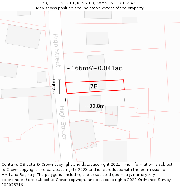 7B, HIGH STREET, MINSTER, RAMSGATE, CT12 4BU: Plot and title map