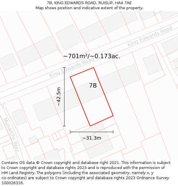 7B, KING EDWARDS ROAD, RUISLIP, HA4 7AE: Plot and title map