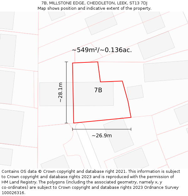 7B, MILLSTONE EDGE, CHEDDLETON, LEEK, ST13 7DJ: Plot and title map