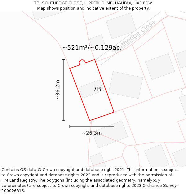 7B, SOUTHEDGE CLOSE, HIPPERHOLME, HALIFAX, HX3 8DW: Plot and title map