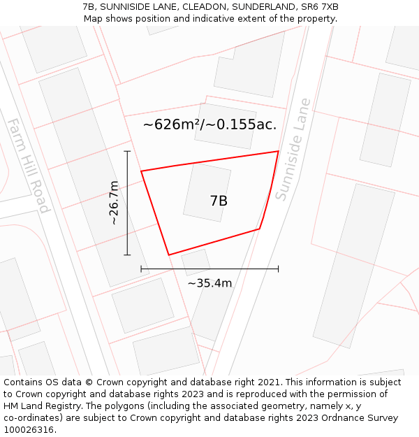 7B, SUNNISIDE LANE, CLEADON, SUNDERLAND, SR6 7XB: Plot and title map