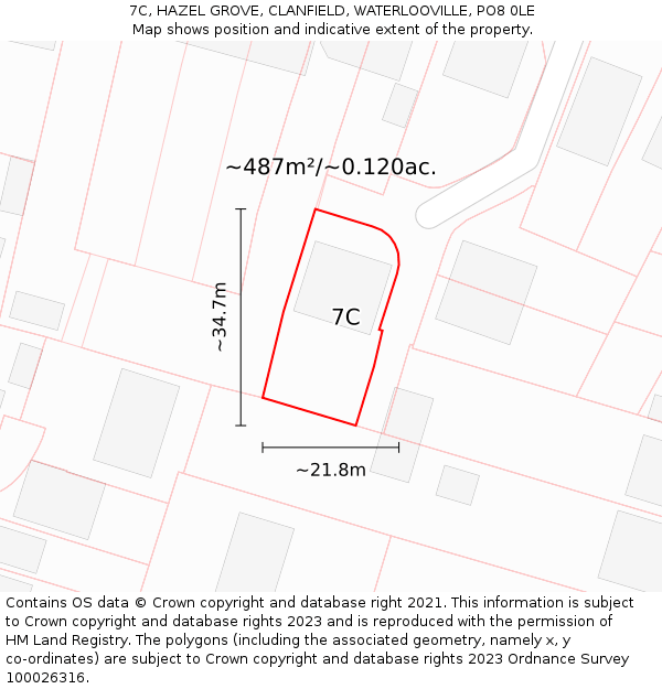 7C, HAZEL GROVE, CLANFIELD, WATERLOOVILLE, PO8 0LE: Plot and title map