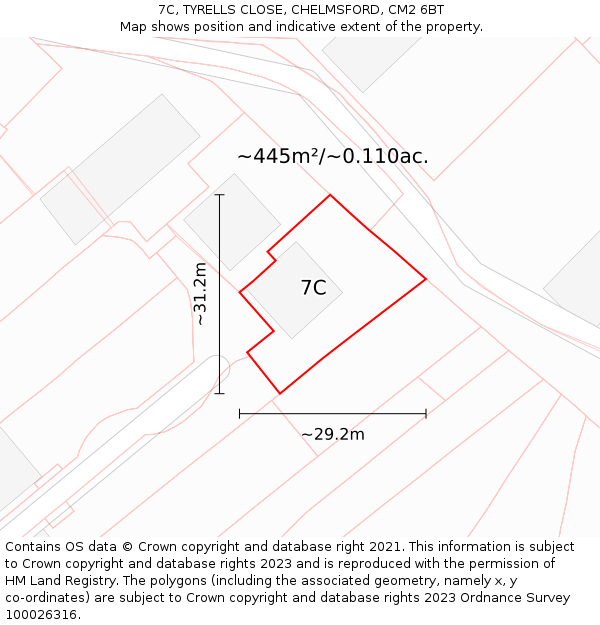 7C, TYRELLS CLOSE, CHELMSFORD, CM2 6BT: Plot and title map