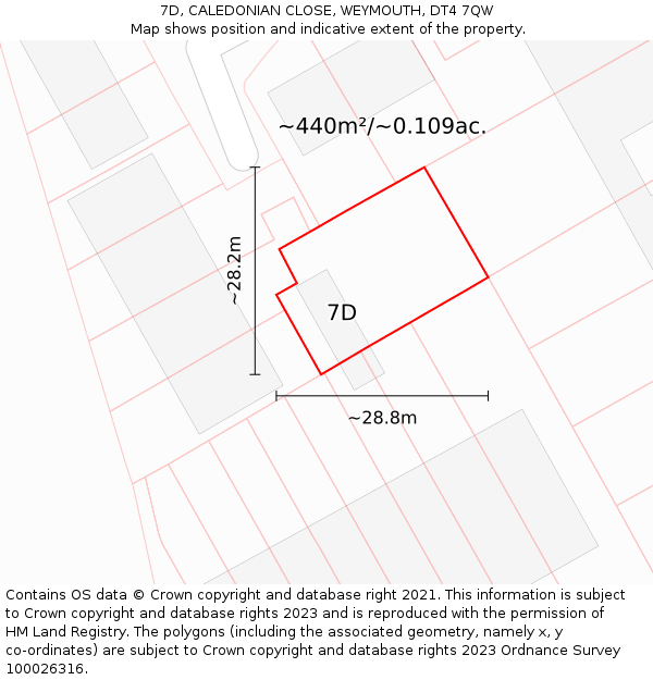 7D, CALEDONIAN CLOSE, WEYMOUTH, DT4 7QW: Plot and title map