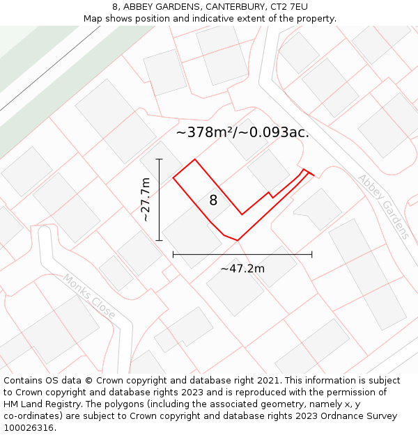 8, ABBEY GARDENS, CANTERBURY, CT2 7EU: Plot and title map