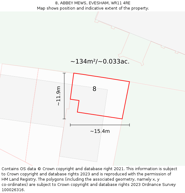 8, ABBEY MEWS, EVESHAM, WR11 4RE: Plot and title map