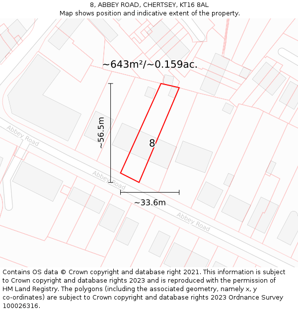 8, ABBEY ROAD, CHERTSEY, KT16 8AL: Plot and title map