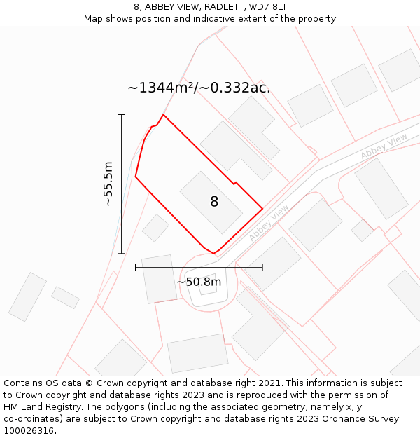 8, ABBEY VIEW, RADLETT, WD7 8LT: Plot and title map