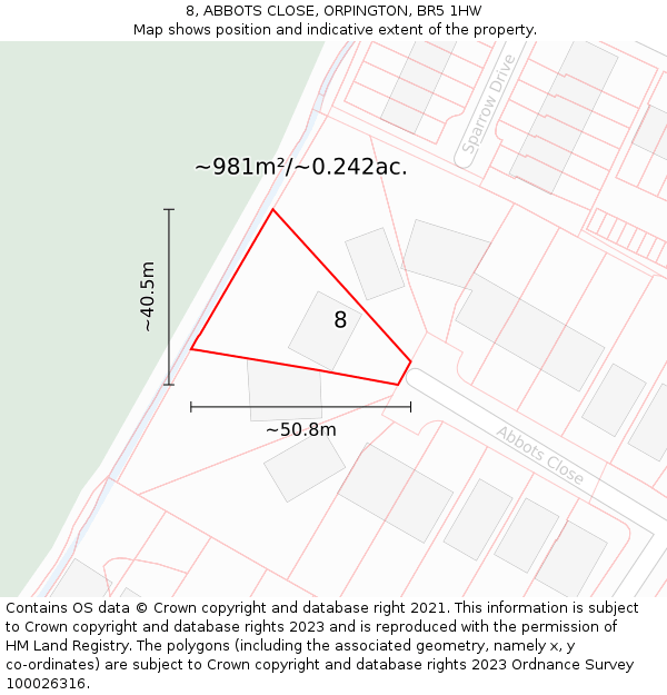 8, ABBOTS CLOSE, ORPINGTON, BR5 1HW: Plot and title map