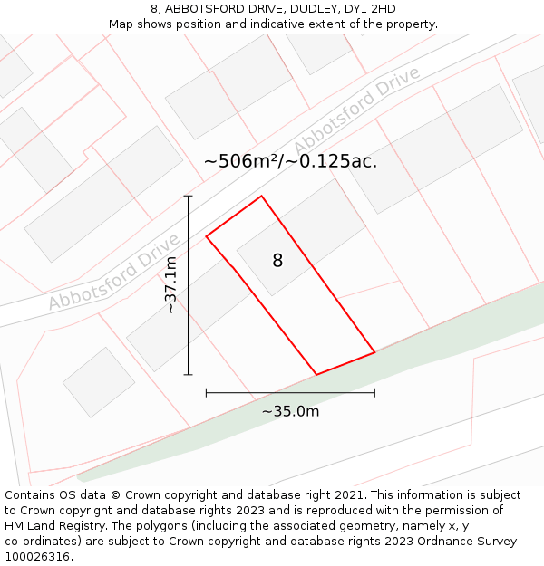 8, ABBOTSFORD DRIVE, DUDLEY, DY1 2HD: Plot and title map