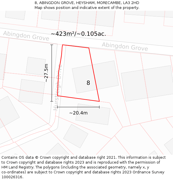 8, ABINGDON GROVE, HEYSHAM, MORECAMBE, LA3 2HD: Plot and title map