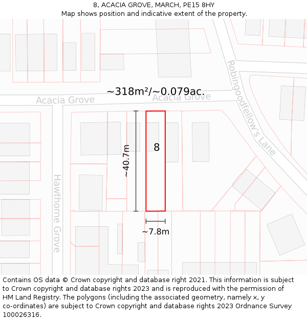 8, ACACIA GROVE, MARCH, PE15 8HY: Plot and title map