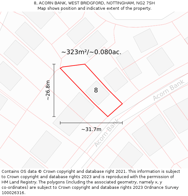 8, ACORN BANK, WEST BRIDGFORD, NOTTINGHAM, NG2 7SH: Plot and title map