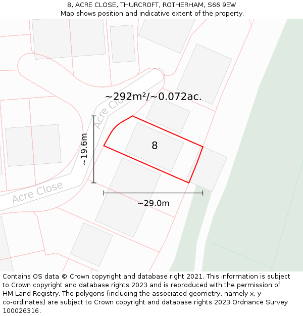 8, ACRE CLOSE, THURCROFT, ROTHERHAM, S66 9EW: Plot and title map