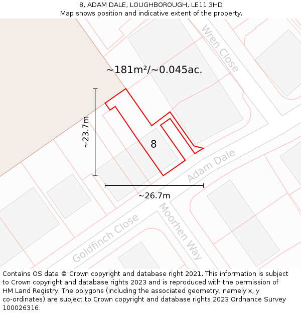 8, ADAM DALE, LOUGHBOROUGH, LE11 3HD: Plot and title map